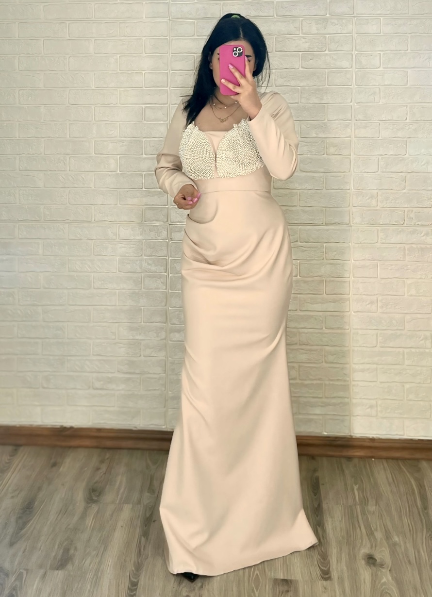 ماکسی کاپ مروارید دوزی کرم